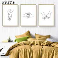 Paintings Hand In Couple Poster And Print Romantic Line Drawing Artwork Minimal Canvas Painting Wall Art Picture Bedroom Decoration