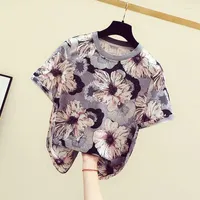 Women&#039;s T Shirts Big Flower Print Shirt Women All Match Tops Summer Short Sleeve T-shirt Female Casual Blusas Mujer De Moda