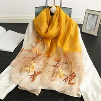 Scarves Lady Floral Embroidery Silk Wool Scarf Luxury Women Hijab 2023 Female Pashmina Long Beach Stoles Shawl Wrap Headbands