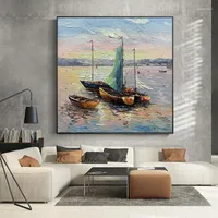 Paintings Hand Painted Oil Painting Abstract Boat On Canvas Wall Art For Living Roon Office Decortaion Handmade Artwork Pictures