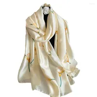 Halsdukar visuella axlar vårsilk halsduk kvinnor designer calla lily tryck sjal foulard lång hijab 180 cm yd0790