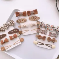 Hair Accessories 8Pcs Bowknot Korean Chocolate Color Baby Girl Hairpins Cute Fabric Bow Children Clips Hairpin Kids Barrettes