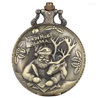 Pocket Watches North Pole Alaska Santa Claus Elk Deer Quartz Watch Necklace Pendant Souvenir Chain Gifts For Men Women Reloj De Madera