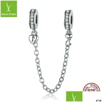 Charms Bamoer Authentic 925 Sterling Sier Stackable Love Heart Dangle Safety Chain Charm Fit Bracelet Diy Jewelry Scc606 1904 Drop D Dh5Qr