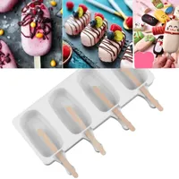 Baking Moulds Silicone Ice Cream Mold 4 Cavities DIY Homemade Popsicle Dessert Lolly Molds Freezer Pops Maker Cell With Sticks
