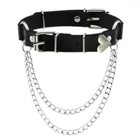 Choker ZIMNO Goth PU Leather Stainless Steel Link Chain Collar Sexy Necklace For Women Heart Love Snaps Egirl Cosplay Clavicle