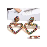 Dangle Chandelier Fashion Jewelry Peach Heart Diamond Earrings Colorf Rhinstone Stud Drop Delivery Dh7Li