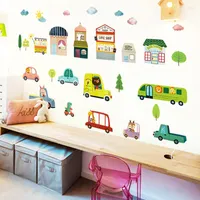 Wall Stickers Cartoon 3D Car Sticker Boy Room Decor Kids Bedroom Nursery Decoration Poster DIY Decals Self-adhesive Wallpaper Mural