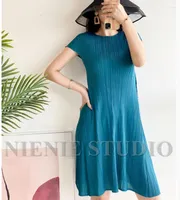 Casual Dresses SELLING Miyake Pleated Dress Sleeveless O-neck Solid One-piece IN STOCK