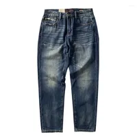 Men's Jeans Vintage Heavy-duty Worn-out Washed And Worn Men Slim Straight With Casual Pants