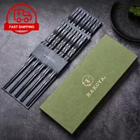 Chopsticks 5 Par/Set Japanese Style Alloy With Present Box Non-Slip Mögel Proof Sushi Food Chop Sticks Reusable Kitchen Tools 230201
