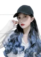 Ball Caps Women's Fashion Baseball Cap And Blue Wig Long Curly Color Changing Hair Wig Cap G230201