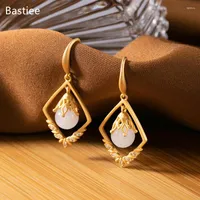 Dangle Earrings Bastiee For Women Geometric Silver 925 Jewelry Vintage Jade Korean Golden Plated Sterling