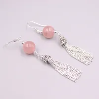 Dangle Earrings Arrival S925 Sterling Silver Lucky Pink Quartz Ball Tassels 73x10mm For Woman
