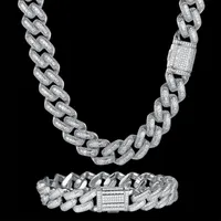 Pendant Necklaces Zircon CZ Hip Hop Miami Cuban Link Chain 14mm Baguette Bracelet Men Rhombus Necklace Drop Black Jewelry Fashion