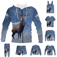 Men's Tracksuits Fashion 3D Full Print Hunting Deer T-shirt Sweatshirt Zip Hoodies Thin Jacket Pants Four Seasons Casual Suit V16