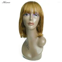 Straight Bob Wig With Bangs Yellow Color Human Hair Wigs Full Machine Made Brazilian Remy 150% Density