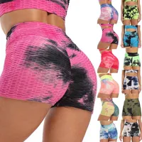 Active Shorts Sexy Women's Push-Up Hip High Waist Sportswear Jacquard Tie-Dye Bubble Yoga Pants Ladies Sports