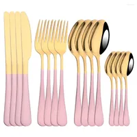 Dinnerware Sets Pink Gold Cutlery Set Stainless Steel 16Pcs Knives Forks Coffee Spoons Flatware Kitchen Dinner Tableware