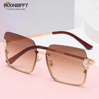 Sunglasses 2023 Half Frame Women Brand Pearl Square Fashion Shades UV400 Vintage Glasses Traveling Sun For