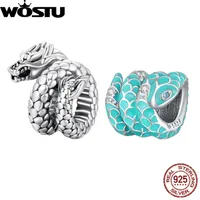 Charms WOSTU 925 Sterling Silver Blue Snake Vintage Dragon Charm Bead Pendant Fit Original Bracelet Necklace For Women Jewelry CTC576 230131