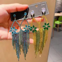 Dangle Earrings Sparkling Full Rhinestone Long Tassel For Women Bijoux Trendy Large Drop Wedding Jewelry Gifts