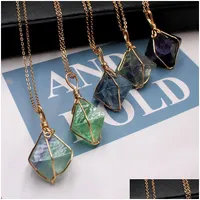Charms Natural Fluorite Necklace Pendants Jewellery Fashion Octahedron Chain Pendant Colorf Firefly Handmade New Arrival 7 5Lg J2 Dr Dhczj