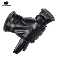 Mittens BISON DENIM Genuine Leather Men's Gloves Winter Classic Real Sheepskin Soft Male Outdoor Touch Screen 230131
