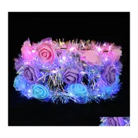 Decorative Flowers Wreaths Led Luminous Wreath Glow Flower Crown Headband For Bride Wedding Party Night Market Garland Kid Toy Hea Dhgdn