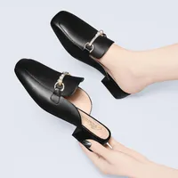 Slippers Women Comfortable Round Toe Fashion Classic Ladies Casual Joker High Heels Leather ShoesSlippers
