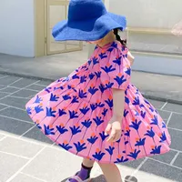 Girl's Summer Dress Fashion Bright Color Flower Dresses Big Large Loose Cute For Girls Dresss Baby Kids Children'S Clothes 0131