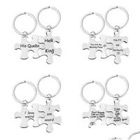Keychains Lanyards 2Pcs Set Stainless Steel Letters Puzzle Key Rings For Lover I Love You Women Men Sier Car Keychain Mommy Daddy Dheci