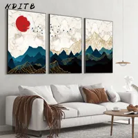 Paintings Marble Abstract Mountain Birds Artwork Poster Landscape Canvas Painting Wall Art Print Modern Picture Living Room Office Decor