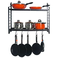 2-Tiered Wall Mount Pot Rack Kitchen Cookware Hanging Organizer with 10 Hooks Kitchen storage & Organization Ship from US Warehouse BZWNTHFYCD