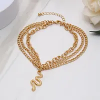 Anklets Fashion Golden Cross Chain Anklet Tassel Snake Pendant Three Layer For Women Wholesale Jewelry