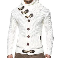 남자 스웨터 2021 스웨터 남자 가을 겨울 단색 긴 소매 니트 재킷 서양식 터틀넥 퍼 칼라 싱글 가슴