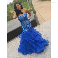 Party Dresses Royal Blue Mermaid Prom Sleeveless Sweetheart Floor Length Tiered Sequined Formal Evening Dress Gowns