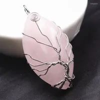 Pendant Necklaces Natural Stone Charms Drop Tree Of Life Wire Wrap Pink Jades Jaspers Pendants Pendulum Health Amulet Craft Jewelry A843
