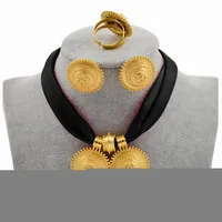 Wedding Jewelry Sets Anniyo DIY Rope Chain Ethiopian Set Gold Color Eritrea Ethnic Style Habesha Pendant Earrings Ring #217106 230201