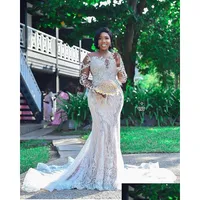 Mermaid Wedding Dresses Luxurious Lace Beaded African Sheer Neck Bridal Long Sleeves Vintage Sexy Gowns Zj529 Drop Delivery Party Eve Dh2Wm