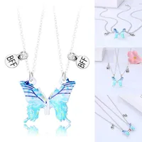 Pendant Necklaces 2x BFF Gifts Good Luck Butterfly For Women Friends Birthday Blue Jewelry Decor