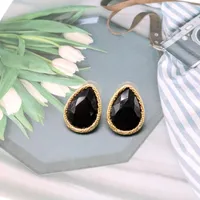 Backs Earrings Cute Black Teardrop For Women Faceted Stone Party Jewelry