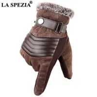 Mittens LA SPEZIA Brown Mens Leather Gloves Real Pigskin Russia Winter Warm Thick Driving Skiing Guantes Luvas 230201