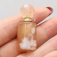 Pendant Necklaces 1pcs Natural Stone Perfume Bottle Essential Oil Diffuser Pendants Charms Cherry Blossom Agates For Women Gift Size 15x35mm