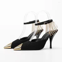 Sandals Metal Chain Fringe Pointed Toe Stiletto High Heels Summer Elegant Sexy Pumps Arrival Party Women Shoes