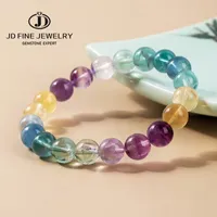 Bracelets Charm JD 7a Muticolor de piedra natural Rainbow Fluorite Bead Bead Women Reiki Healing Lucky Strighy Mala Bangles Crystal Jewely 230201