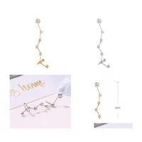 Stud Single Ears Hook Big Dipper Ear Studs Diamond Inlay Earing Simplicity Cold Wind Temperament Women Plated Gold Sier Color Jewelr Dhoyb