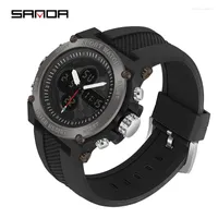 Wristwatches SANDA Men Watch Dual Display Sports 50M Waterproof Digital Watches Wristwatch Quartz For Relogio Masculino 3107