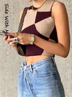 Women's Tanks Side With Me Y2K Patchwork Sexy Sleeveless Mini Crop Women Tank Tops 2023 Summer Tube Club Party Women's Cropped Corset