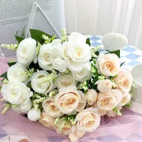 European Style Rose Artificial Silk Cheap Dried Flowers Decoration New Year Gift Valentine's Day Table Atmosphere Decor 0201